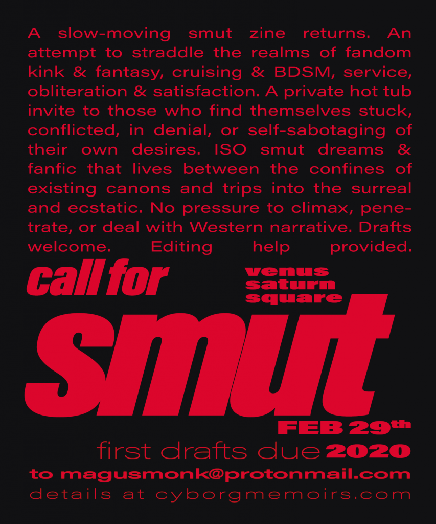flier for venus saturn square, hot red text on black, text repeated in post