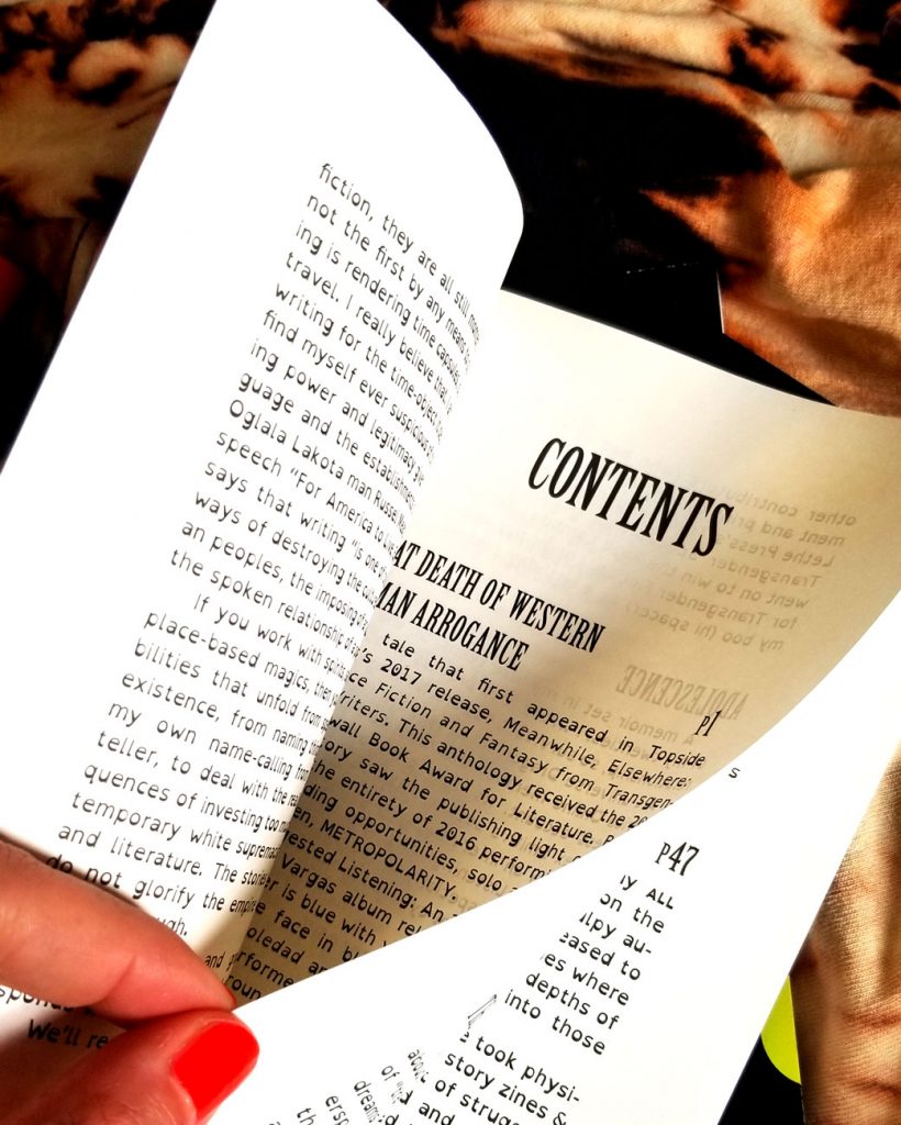Flipping through the book with the CONTENTS page visible