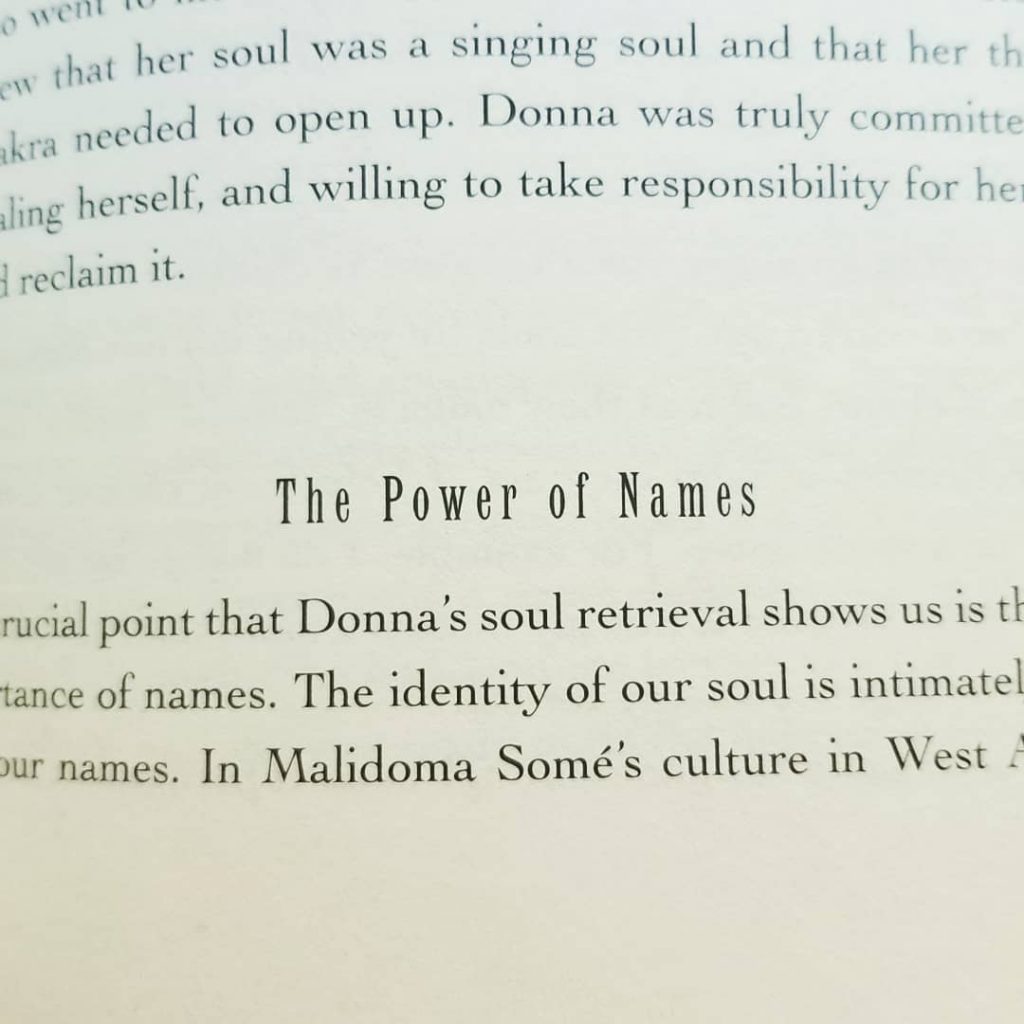 A close up of a section discussing the power of names