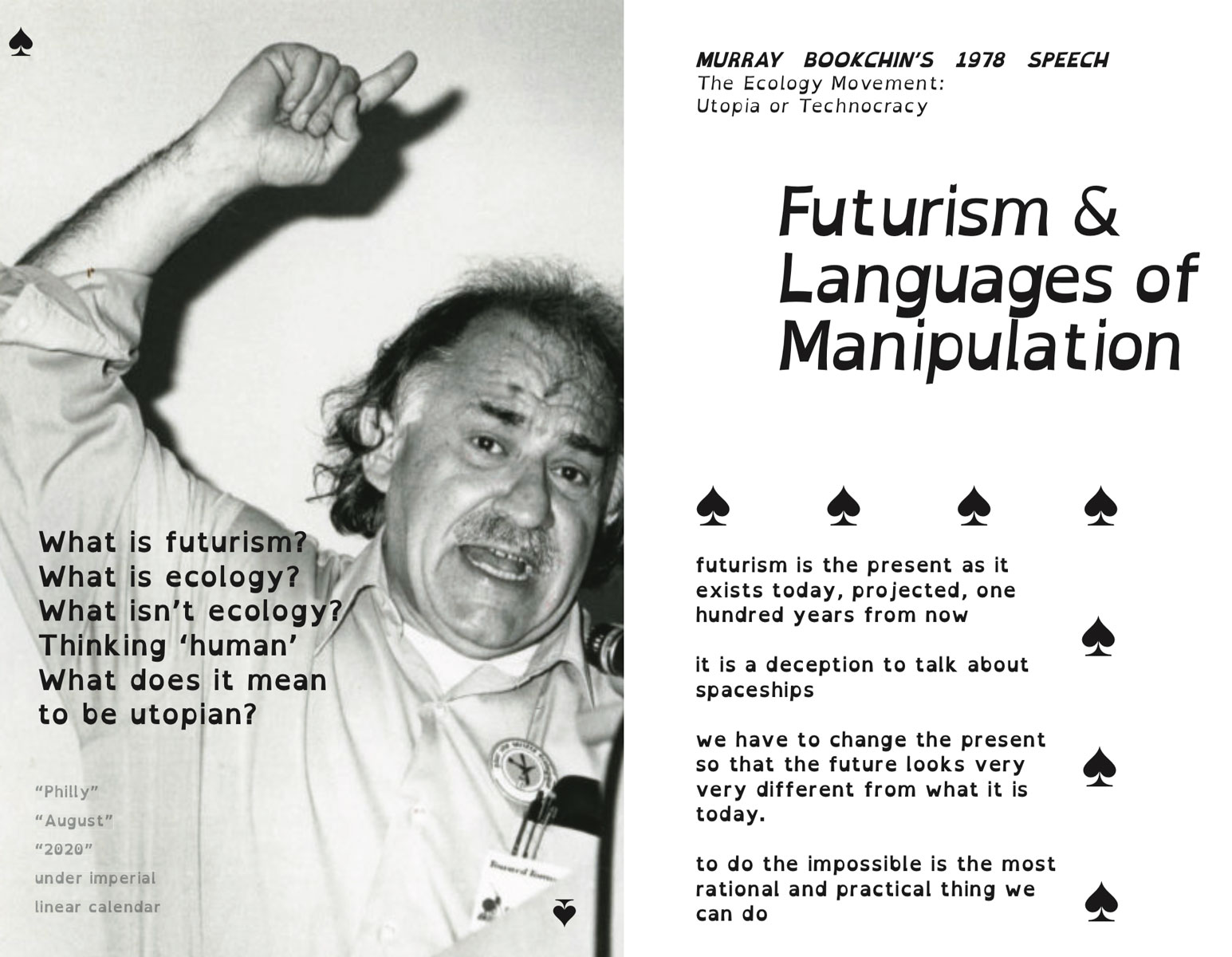 A screencapture of the front and back cover of the Bookchin zine