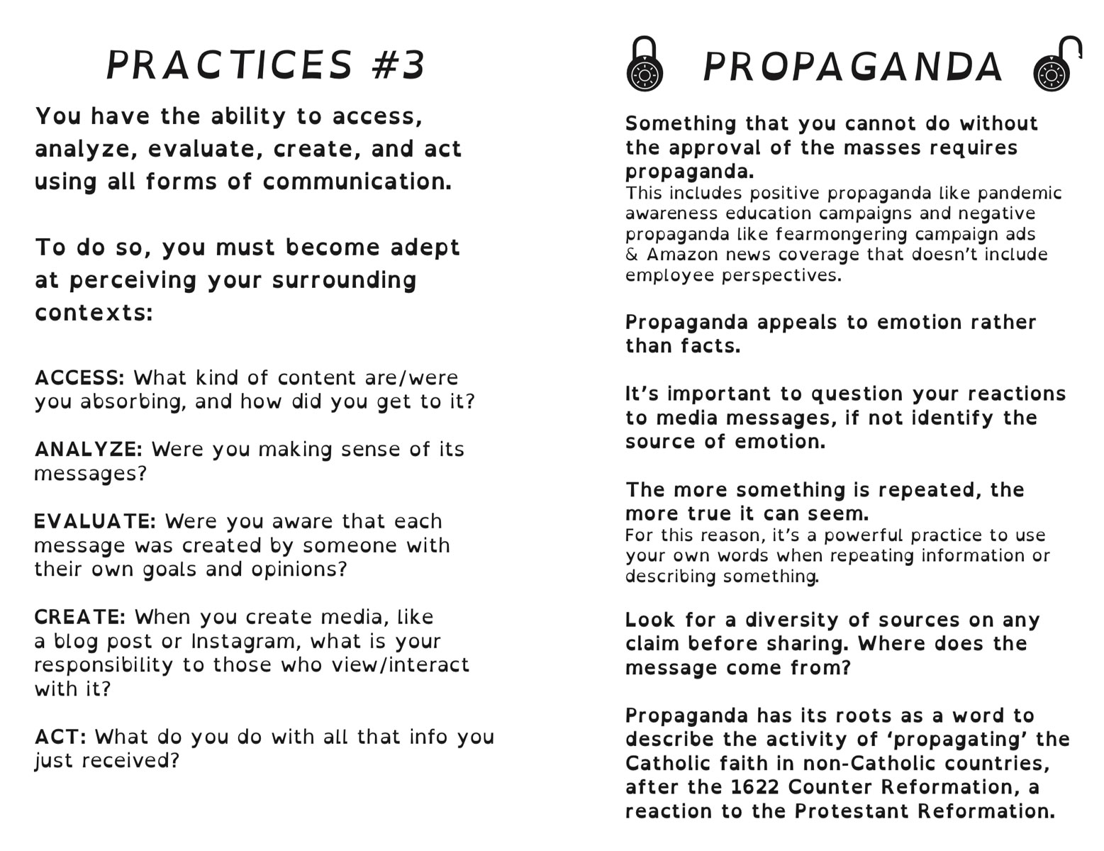 A screencapture of the interior practices & explanation of propaganda from the booklet PDF