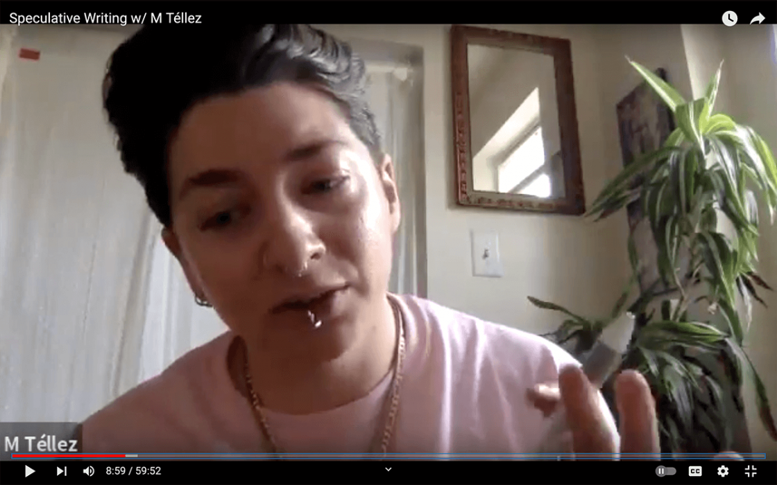 a screencap of Speculative Writing workshop with M. Téllez