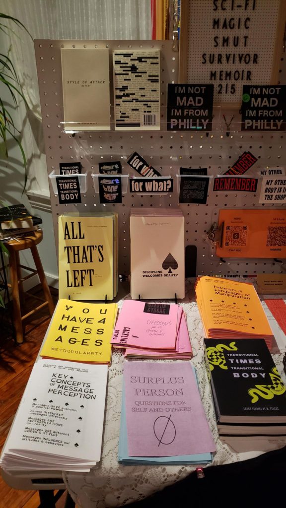 A view of the zine selection on my vending table.