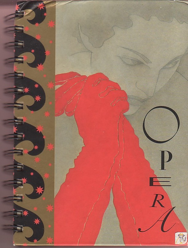 spiral ring & red black and gold cover with opera motif